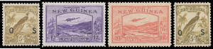 Selection with Huts 5/- 10/- & &pound;1, Hut Airs to 5/-, Undated Birds 5/- pair 10/- & &pound;1 plus Unissued &frac12;d (unusually fine), Undated Airs 10/- & &pound;1, 1935 Bulolo &pound;2, 1939 Bulolo set plus extra 10/- & &pound;1 x2, Dated 'OS' set & Undated 'OS' 5/-, etc, some minor oxi