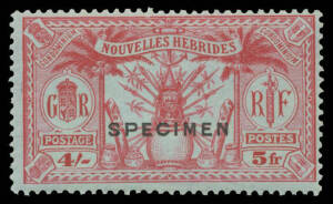 FRENCH: 1925 Dual Currency Arms 5c (&frac12;d) to 5fr (4/-) SG 42-52 plus the Postage Due set SG FD53-57 all with 'SPECIMEN' Overprint, Cat &pound;500. (16)