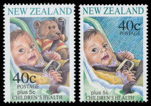1996 Health (Road Safety) 40c Teddy Bear sheet stamp CP #T68a (SG 2000a), unmounted, CP Cat $NZ2000 (&pound;800). With the redrawn 40c for comparison. [A similar example sold at our auction of 30.9.2015 for $625] The proposed design caused an outcry because t