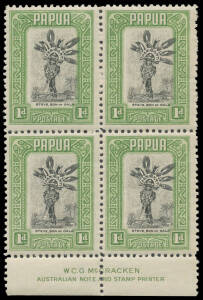 1932 Pictorials 1d Steve Son of Oala SG 131 McCracken Imprint block of 4, unmounted. Very scarce. [A similar block of 4 - the upper units very lightly mounted - sold at the Prestige auction of 24/4/2009 for $661]