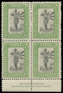 1932 Pictorials 1d Steve Son of Oala SG 131 McCracken Imprint block of 4, unmounted. Very scarce. [A similar block of 4 - the upper units very lightly mounted - sold at the Prestige auction of 24/4/2009 for $661]