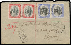 1907 commercial cover with mixed issues franking of Large 'Papua' 2&frac12;d pair & Small 'Papua' 1d pair cancelled with two of three strikes of the 'REGISTERED/SAMARAI BNG' h/s (rated D), 'SAMARAI ED/19SEP07/PAPUA' cds below & Sydney arrival b/s of OC3/07, iro