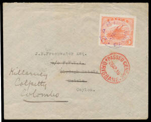 1911-20 Monocolour frankings on commercial mail comprising 1d on 1911 wrapper (faults) to "Mr A Clunas/Buna Bay", 1d on 1913 Burns Philp PPC ("Elevara Village from LMS Mission") to Victoria, 1914 1d x2 on double-rate cover to Bunbury WA, 1d on 1915 cover 