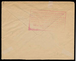 1928 (c.) commercial cover to the USA with 1&frac12;d only & Port Moresby cds, at Sydney 'NSW/T/25' h/s in red applied & on the reverse the large boxed 'INSUFFICIENTLY PREPAID LETTER/.../3D PER OZ, 1&frac12;d EACH ADDITIONAL OZ' h/s also in red being the only example o