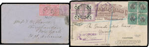 Commercial mail including Natal 1880 to USA with 1d pair & 6d tied by 'No 4 PO' cds, four Boer War period covers including Transvaal ½d Postal Card to Mozambique & taxed, 1905 PPC from Orange River Colony to "Ujiji/German East Africa" with 'ZANZIBAR' & Ge