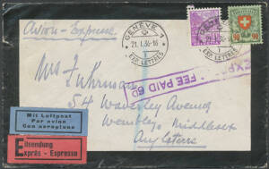 1930s covers mostly from Major Osmond Charles Fuhrman to his wife in England including 1936 airmail with Australian Coat of Arms on the flap & '40' on 90c Disarmament Conference & 1936 airmail express at 1fr rate with different British 'EXPRESS FEE PAID' 