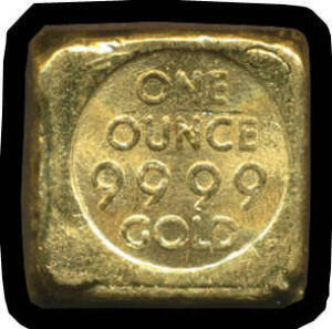 BULLION: Gold ABC One Ounce 99.99% Gold bullion bar in black suede presentation box.