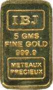 BULLION: Gold IBJ floral design ingot, 5 grams 999.9 pure. - 2