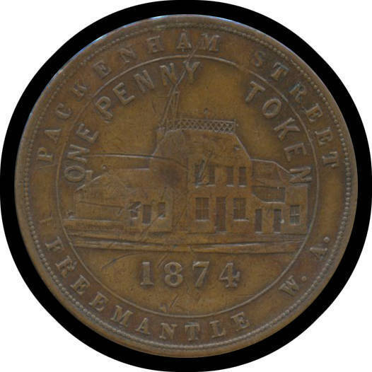 Western Australia 1d 1874 John Henderson 'Freemantle' Pawnbroker Gray #103, New Zealand 1874 George McCaul Grahamstown, Coppersmith Tinsmith Plumber & Gasfitter Gray #180, and 1949 Centenary Trade Token. (3)