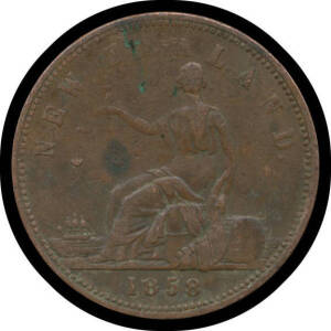 NEW ZEALAND: 1d 1858 T.S. Forsaith Wholesaler & Retailer Gray #75, VG. Rare.