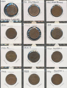 HALF PENNY: 1911-1964 Half Penny collection in Dansco Album, in Cards and (cleaned) in Album leaves, noted 1923 x2 VG plus replica, condition varied, some better grades noted. (172)