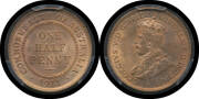 HALF PENNY: 1911 Half Penny in plastic holder and graded by PCGS as Mint State 64 red-brown.