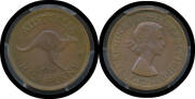 HALF PENNY: 1959 Half Penny in plastic holder and graded by PCGS as Proof 63 brown.