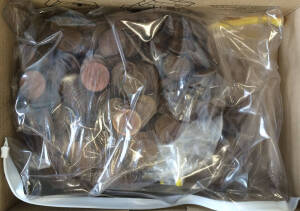 ONE PENNY: KGVI and QEII accumulation in box, condition varied. Weighs 12kg. (approx 1300)