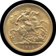 HALF-SOVEREIGN: 1915 Sydney Mint aUnc/Unc.