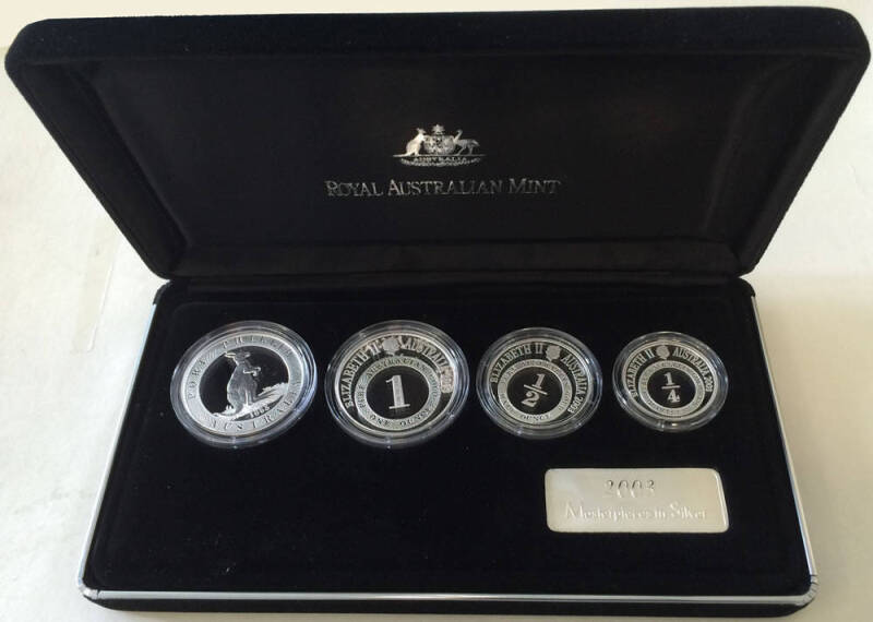 1991-2004 Masterpieces in Silver includes 1994 'The Explorers' 1998-2001 'Coins of the 20th Century' Milestones, Memories & Monarchs, 2001 'Federation', 2003 'Port Phillip Patterns' x2, 2004 '20 Years Australian Dollar', all but three unopened. (14 sets)