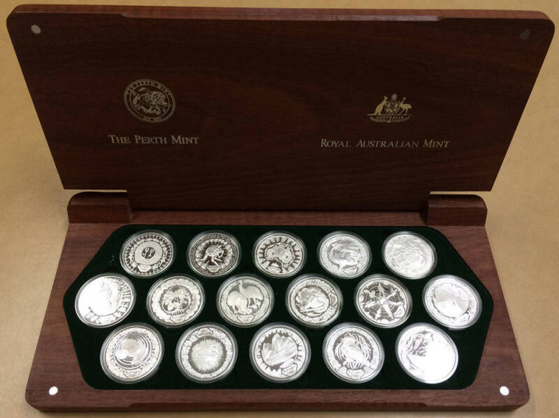 FIVE DOLLARS: 'The Sydney 2000 Olympic Silver Coin Collection', $5 cased set of 16, 31.6g each 99.9% silver. (16)