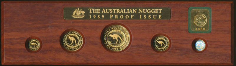 1989 Gold Nugget Series cased Proof set (#1058), 1 oz, 1/2 oz, 1/4 oz, 1/10 oz and 1/20 oz .999 pure. (5)