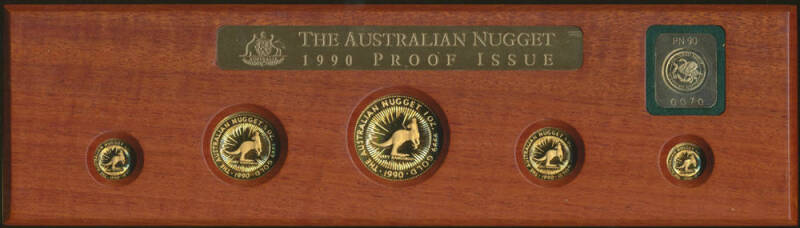 1990 Gold Nugget Series cased Proof set (#70), 1 oz, 1/2 oz, 1/4 oz, 1/10 oz and 1/20 oz .999 pure. (5)