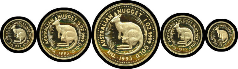 1993 Gold Nugget Series cased Proof set (#41), 1 oz, 1/2 oz, 1/4 oz, 1/10 oz and 1/20 oz .999 pure. (5)
