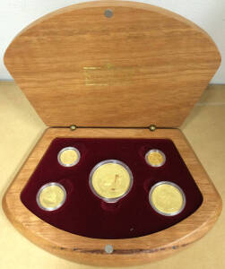 2002 Gold Nugget Series cased Proof set (#129), 1 oz, 1/2 oz, 1/4 oz, 1/10 oz and 1/20 oz .999 pure. (5)