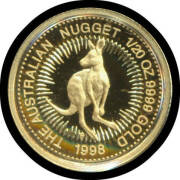 FIVE DOLLARS: 1998 'The Australian Nugget Heritage Set' $5 1/20 oz 99.99% gold coin plus a natural Australian gold nugget between 0.47 and 0.77grams.