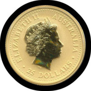 TWENTY FIVE DOLLARS: $25 Gold Nugget Series, 2000 1/4oz Specimen reverse 24ct (99.99%) in capsule only, Unc.