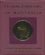 ONE HUNDRED AND FIFTY DOLLARS: $150 Gold Proof, 1998 'Floral Emblems of Australia' (South Australia), &frac12;oz 24ct (99.9%) in original cased box, unopened with intact seal.
