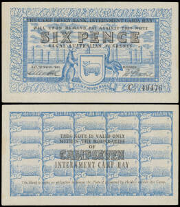 HAY - SIX PENCE: 6d blue and black, Campbell #1212a, E. Mendel/R. Stahl serial 'C 40476', light stains at right, virtually Unc. McDonald Cat for aUnc $19500.