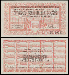 HAY - TWO SHILLINGS: 2/- red and black, Campbell #1214b, W. Epstein/R. Stahl serial 'E 40282', Unc. A beautiful example of this rare note. McDonald Cat $40,000.