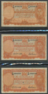 TEN SHILLINGS: 10/- KGV Riddle/Sheehan McDonald #19a First Prefix 'D/0 047605' and #19b Last Prefix 'D/98 009098' plus KGVI Sheehan/McFarlane RADAR 'F/12 876678', Armitage/McFarlane low serial 'G/25 000003' and semi-solid 'G/26 888899' & Coombs/Watt 'A/50