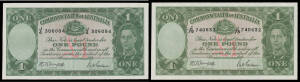 ONE POUND: £1 Ex-dealer stock with KGV Sheehan/McFarlane McDonald #45b Last Prefix 'P76' x2 and Riddle/Sheehan general prefix, KGVI 1938-52 Signatures with Armitage/McFarlane Dark & Light Green main print issues, McDonald #46 & 47 aUnc/Unc, condition vari