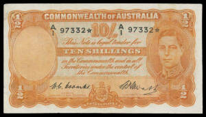 TEN SHILLINGS: 10/- Star Note signatures, KGVI 1942-52 orange issue with Armitage/McFarlane McDonald #21bs Last Prefix 'G/95 06426*', washed out colour, a key Star Note (Cat $4,500 for VG), Coombs/Watt McD #22s 'A/1 97332*', Coombs/Wilson McD #23s 'A/6 6