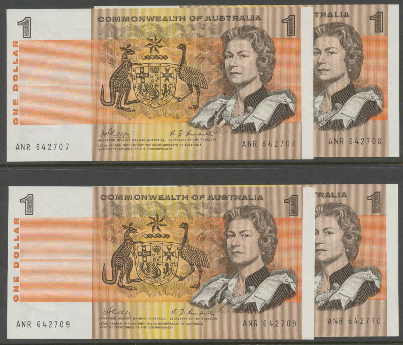 ONE DOLLAR: $1 Phillips/Randall, McDonald #103, consecutive run of 10, prefix 'ANR', virtually Unc. (10)