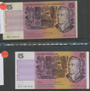 FIVE DOLLARS: $5 1967-1991 ex-dealer stock with all paper note signatures, consecutive runs, serial number types etc. condition nearly all Unc. (46)