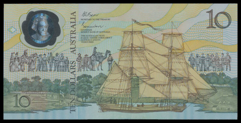 TEN DOLLARS: $10 1988 Bicentenary Commemorative dated issue in folder and envelope, Prefix 'AA17' x10 plus first release circulation issue prefix 'AB 19' with fold. (11)