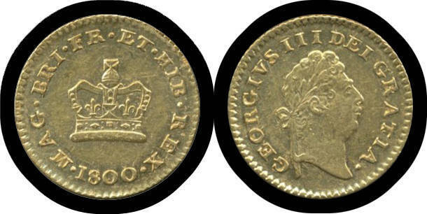 ONE-THIRD OF A GUINEA: George III 1800 First Laureate Head, reverse Crown, Spink #3738, EF.