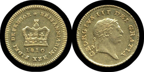 ONE-THIRD OF A GUINEA: George III 1810, Second Laureate Head, reverse Crown, Spink #3740, aEF.