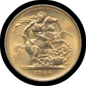 SOVEREIGN: QEII 1966 Laureate Head, reverse St.George, aUnc/Unc.