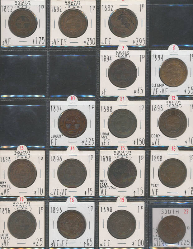 ONE PENNY: Collection remainders with 1892 x3 two aEF, 1894 x3 one lacquerd EF, 1898 x10 including one aUnc, condition varied. Stated retail $1680. (16)