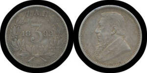 THREE PENCE: Z.A.R. 1892-1897 Kruger 3d group (ex 1894 & 1896) KM #3, condition varied gF to VF. (4)