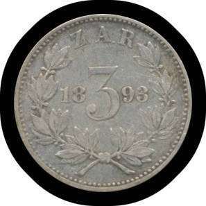 THREE PENCE: Z.A.R. 1893 Kruger 3d KM #3 VF.