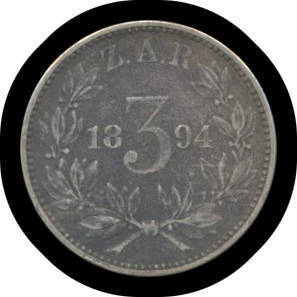 THREE PENCE: Z.A.R. 1894 Kruger 3d KM #3 VF.