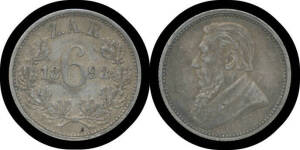 SIX PENCE: Z.A.R. 1892 Kruger 6d KM #4 aEF.