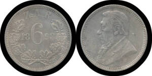 SIX PENCE: Z.A.R. 1893 Kruger 6d KM #4 obverse with a few small rim knocks otherwise EF.