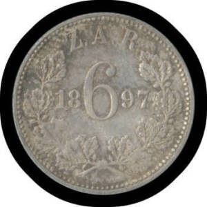 SIX PENCE: Z.A.R. 1897 Kruger 6d KM #4, aUnc/Unc.