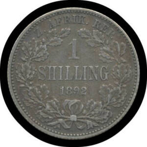 ONE SHILLING: Z.A.R. 1892 Kruger 1/- KM #5, aVF.