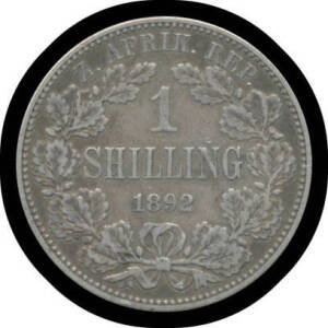 ONE SHILLING: Z.A.R. 1892 Kruger 1/- KM #5, aVF.