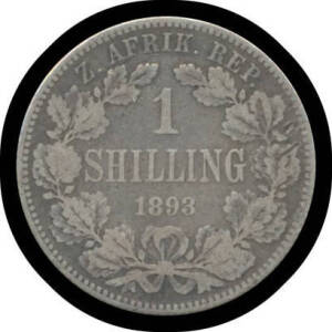 ONE SHILLING: Z.A.R. 1893 Kruger 1/- KM #5, VG. Key date, scarce.