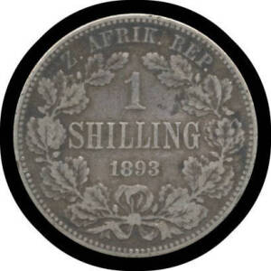 ONE SHILLING: Z.A.R. 1893 Kruger 1/- KM #5, gVG. Key date, scarce.